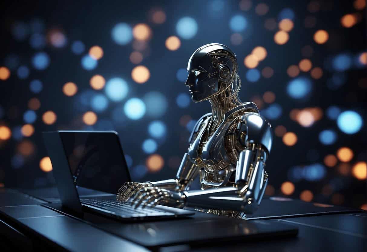 An AI algorithm analyzes data and generates content for marketing