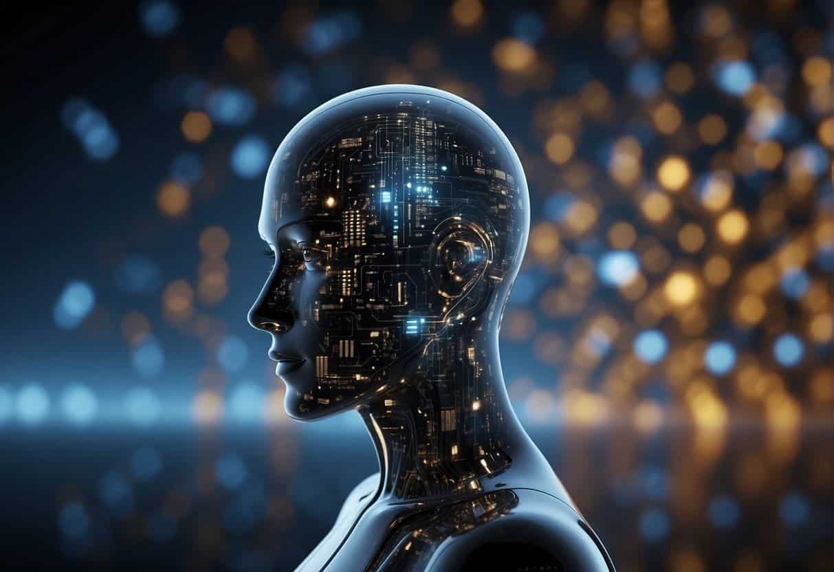 AI systems seamlessly integrate into various business processes, driving product development and innovation. Data flows through interconnected networks, fueling AI algorithms to generate new ideas and solutions