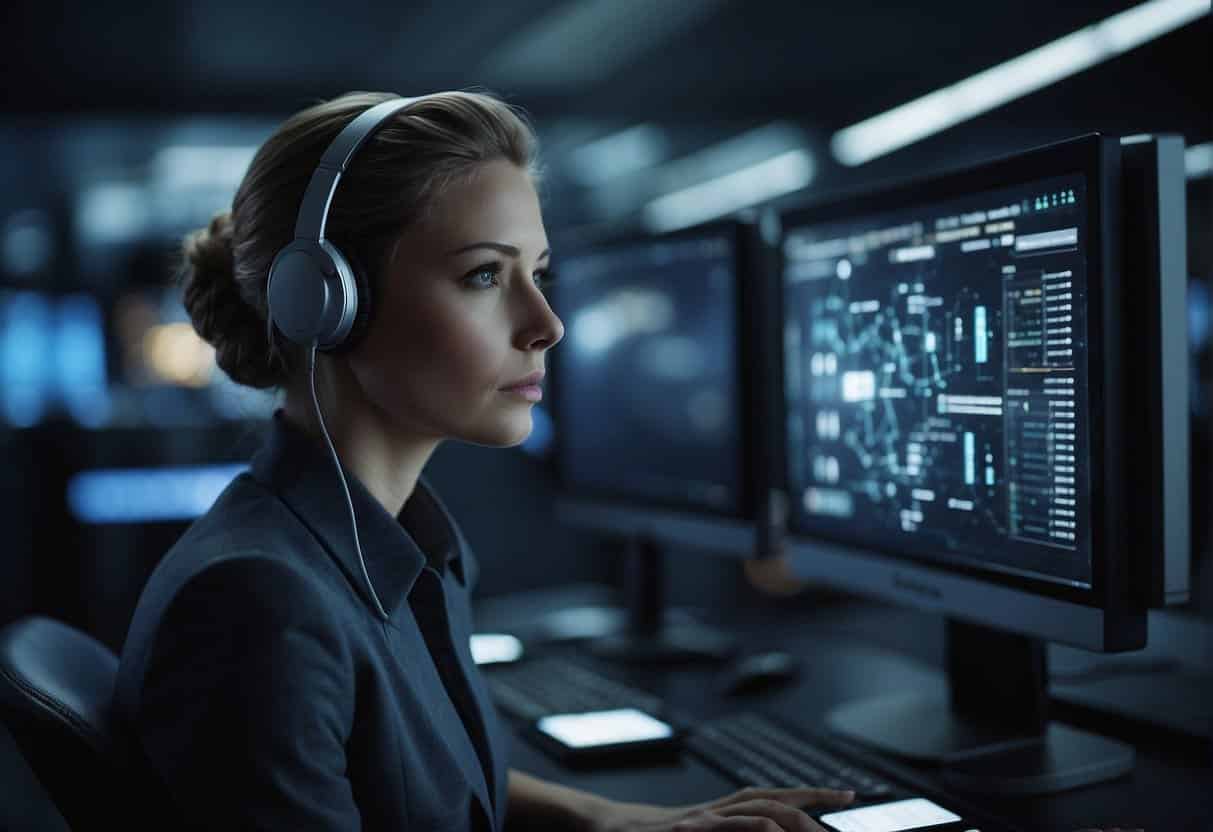 An AI system customizes training programs, adjusting algorithms for specific needs. Data streams into the system, and it adapts, learning and evolving