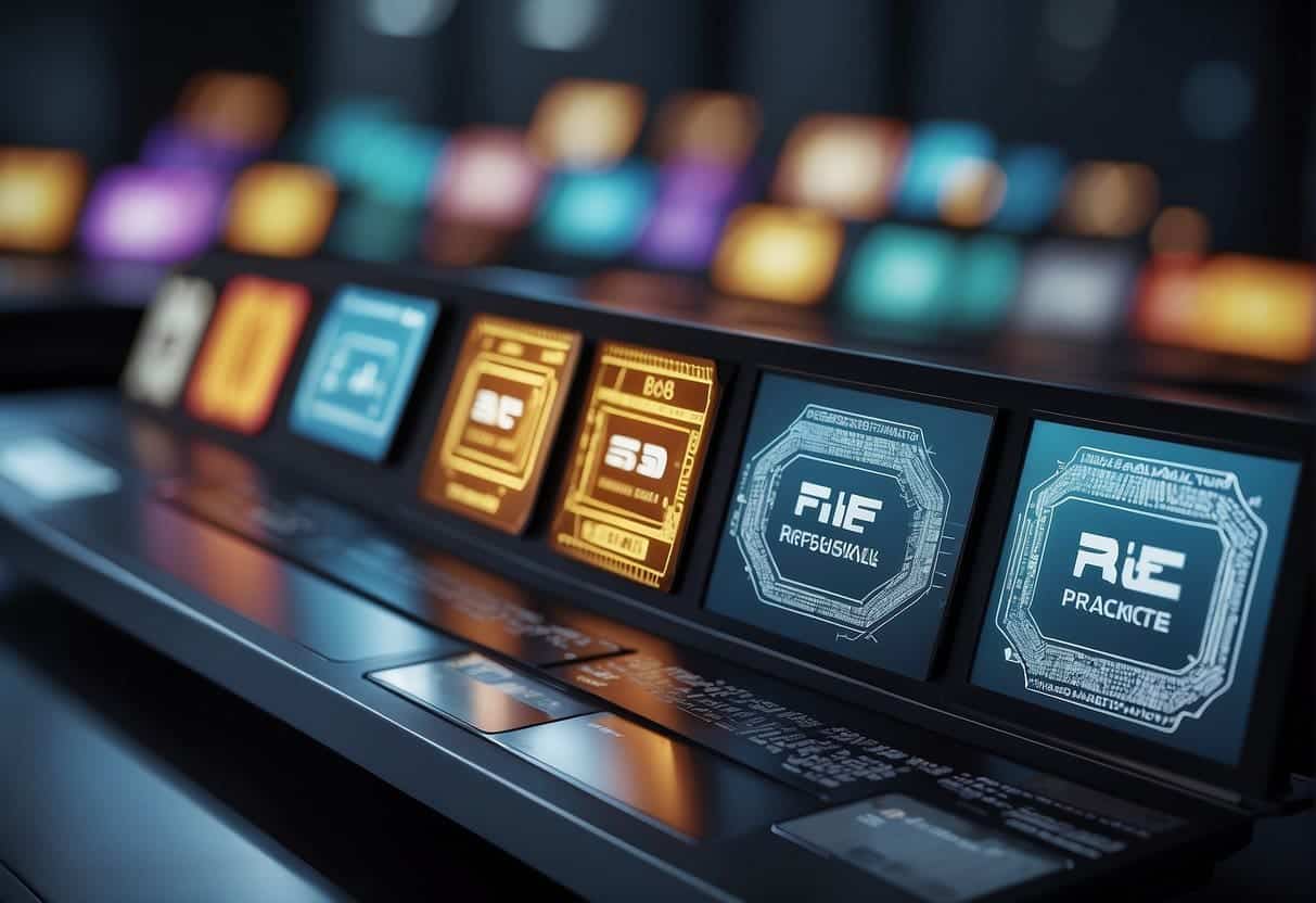 AI micro-credentials evolve in professional development. A digital interface displays a series of badges and certificates, symbolizing employee training