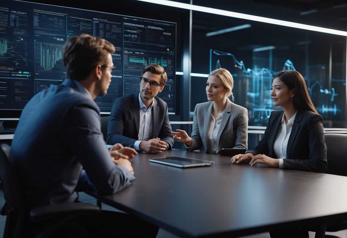 A group of people discussing and analyzing data with AI technology to ensure quality and accuracy