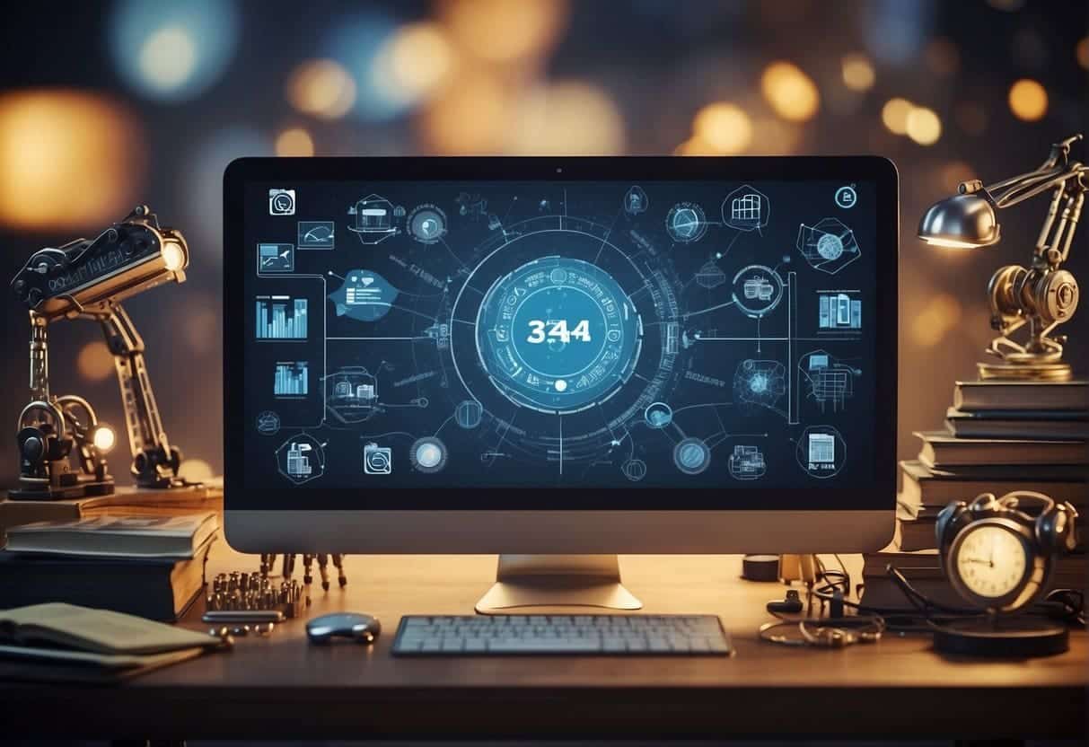 Various educational tools and resources surround a central framework, representing the development of AI competencies
