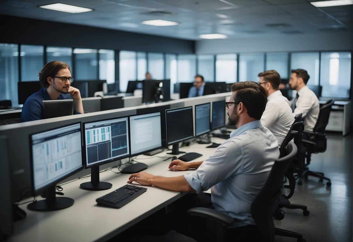 IT department staff working alongside non-technical employees, using AI tools to develop software solutions