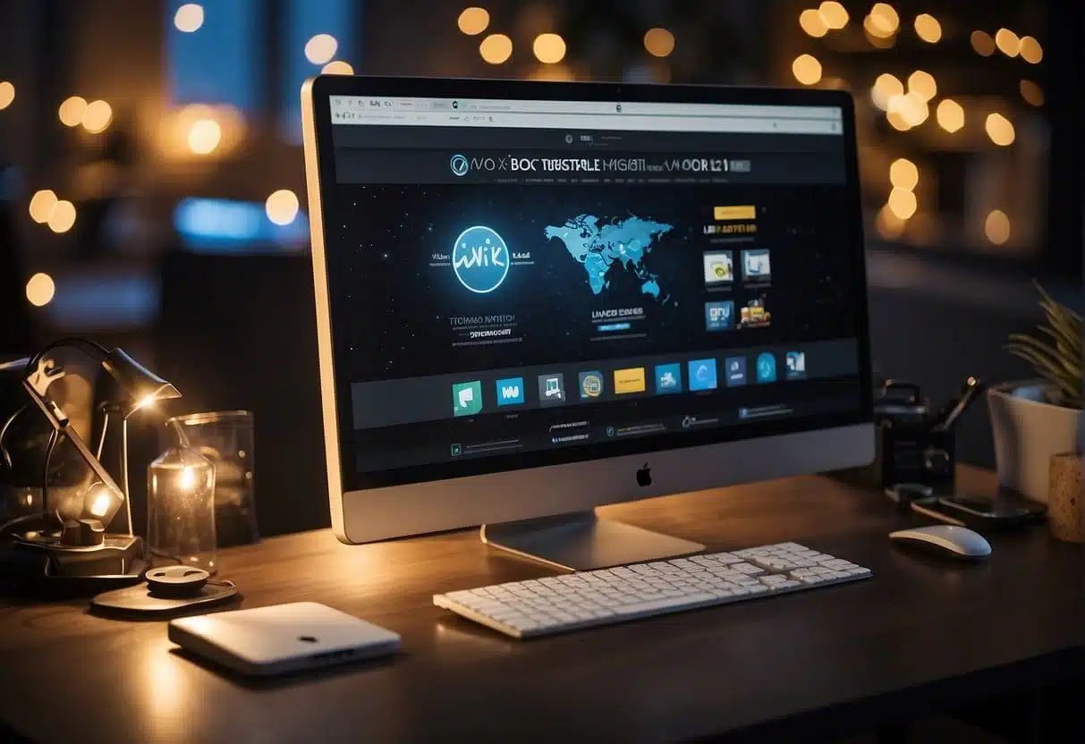 A computer with Wix website open, surrounded by support and help resources such as tutorials, forums, and customer service contacts