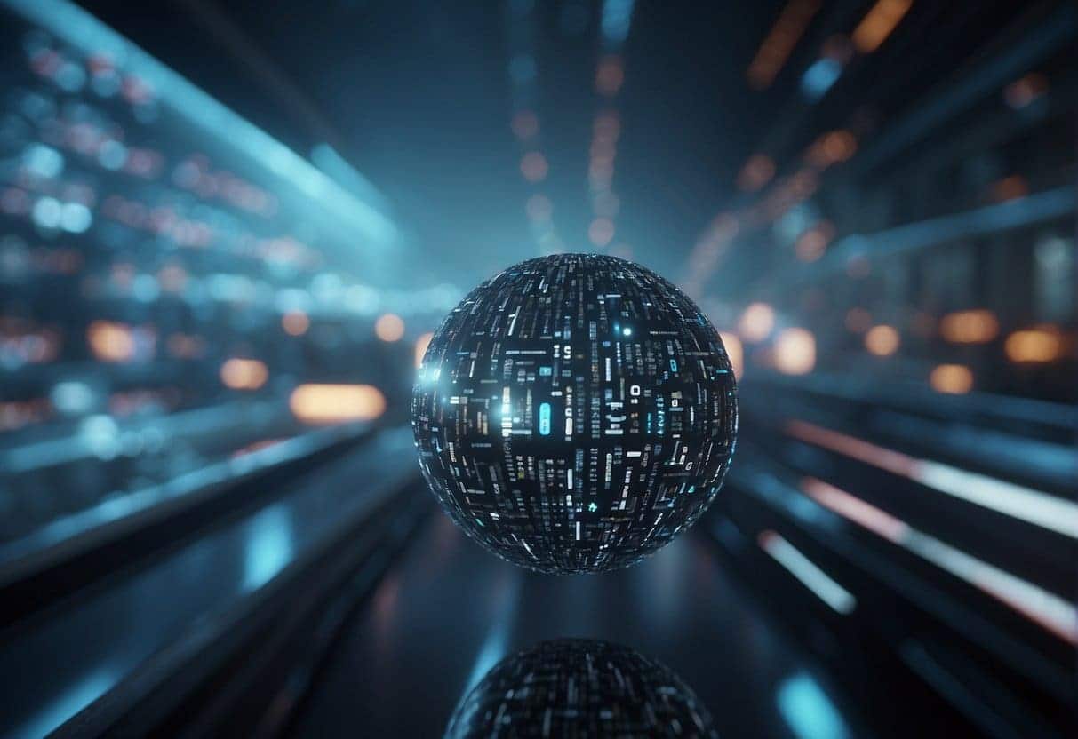 A futuristic AI-powered data visualization tool encrypting and analyzing data with ethical considerations in a secure digital environment