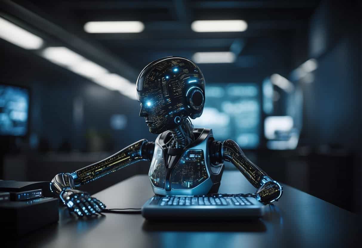 AI algorithms detecting and preventing threats in a digital landscape, navigating ethical dilemmas and complex challenges