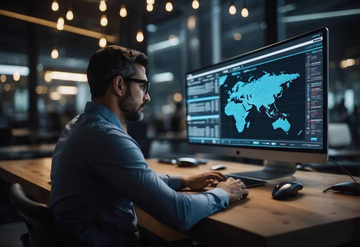 A small business owner uses AI and blockchain to secure and track transactions, facing challenges and considering implications