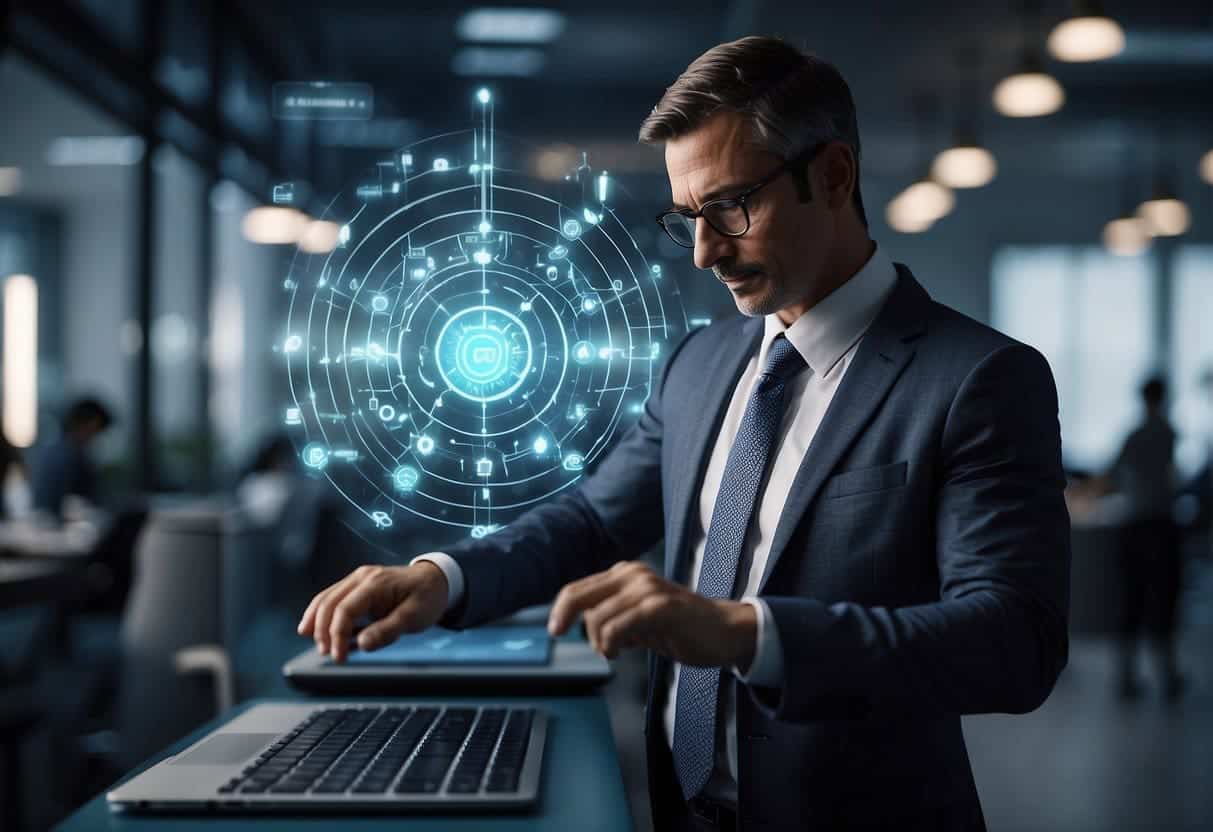 A small business owner implements AI and blockchain technology to enhance security and transparency. Regulations and standards play a crucial role in ensuring compliance