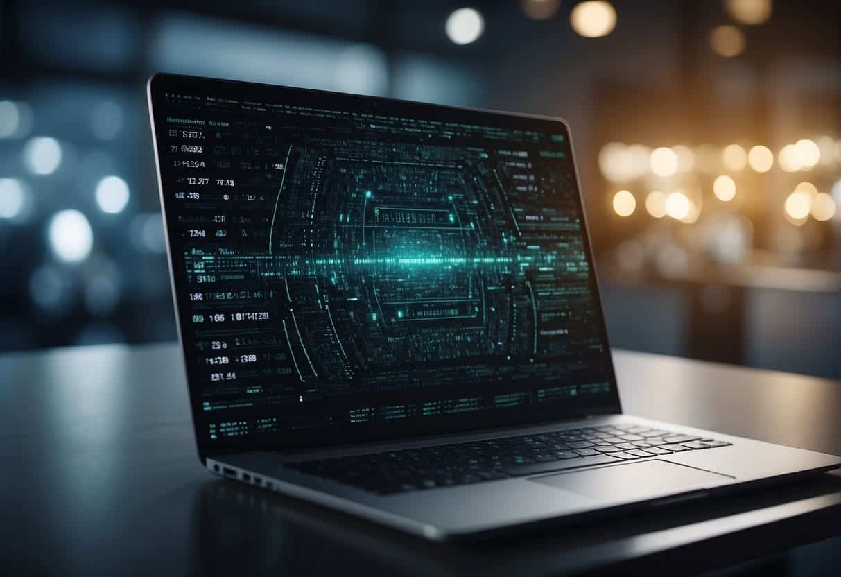 A computer screen displaying AI algorithms encrypting customer data during the onboarding process