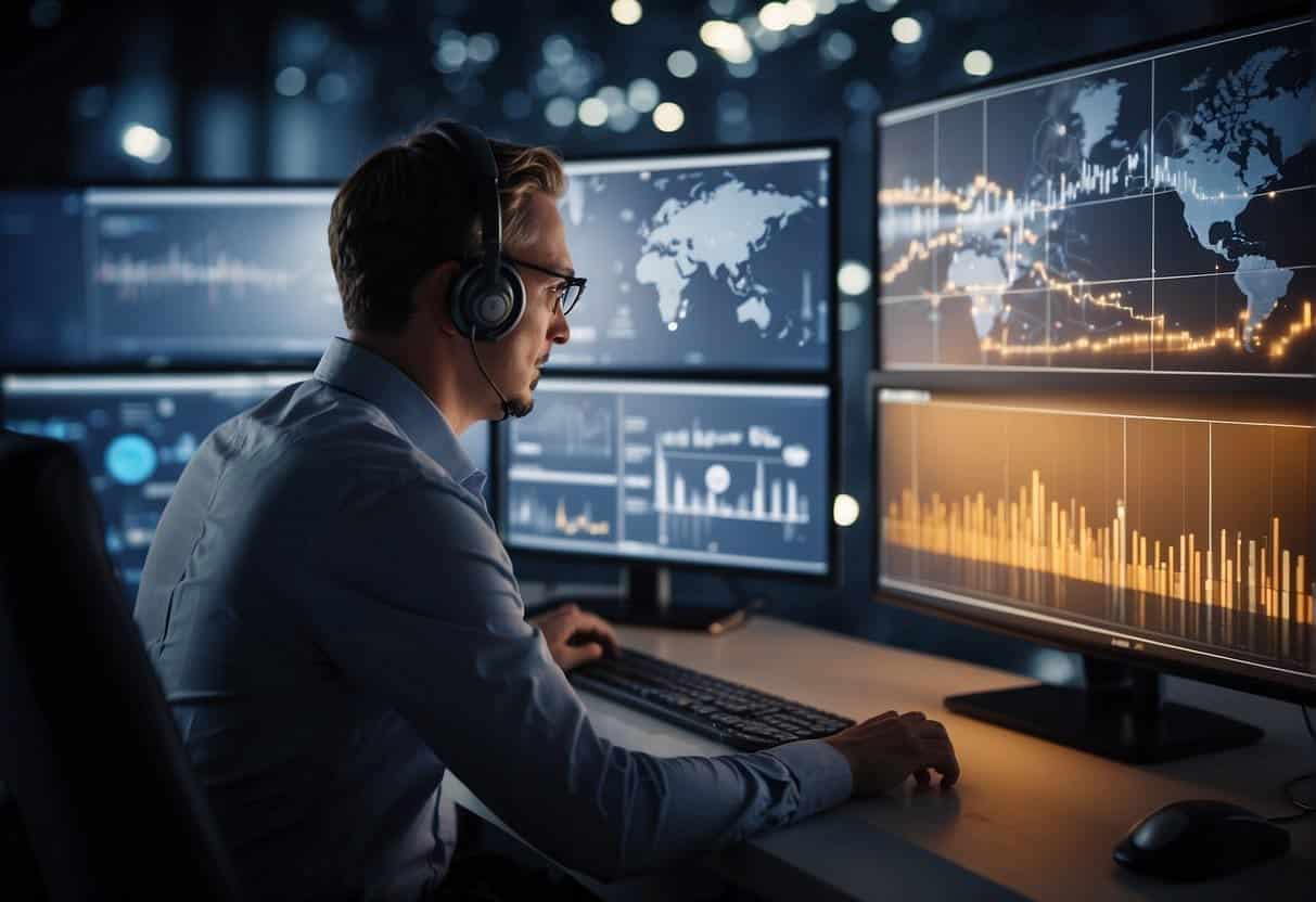 AI algorithms analyzing data from various sources, including weather patterns and social media, to predict and monitor potential crises in small operations