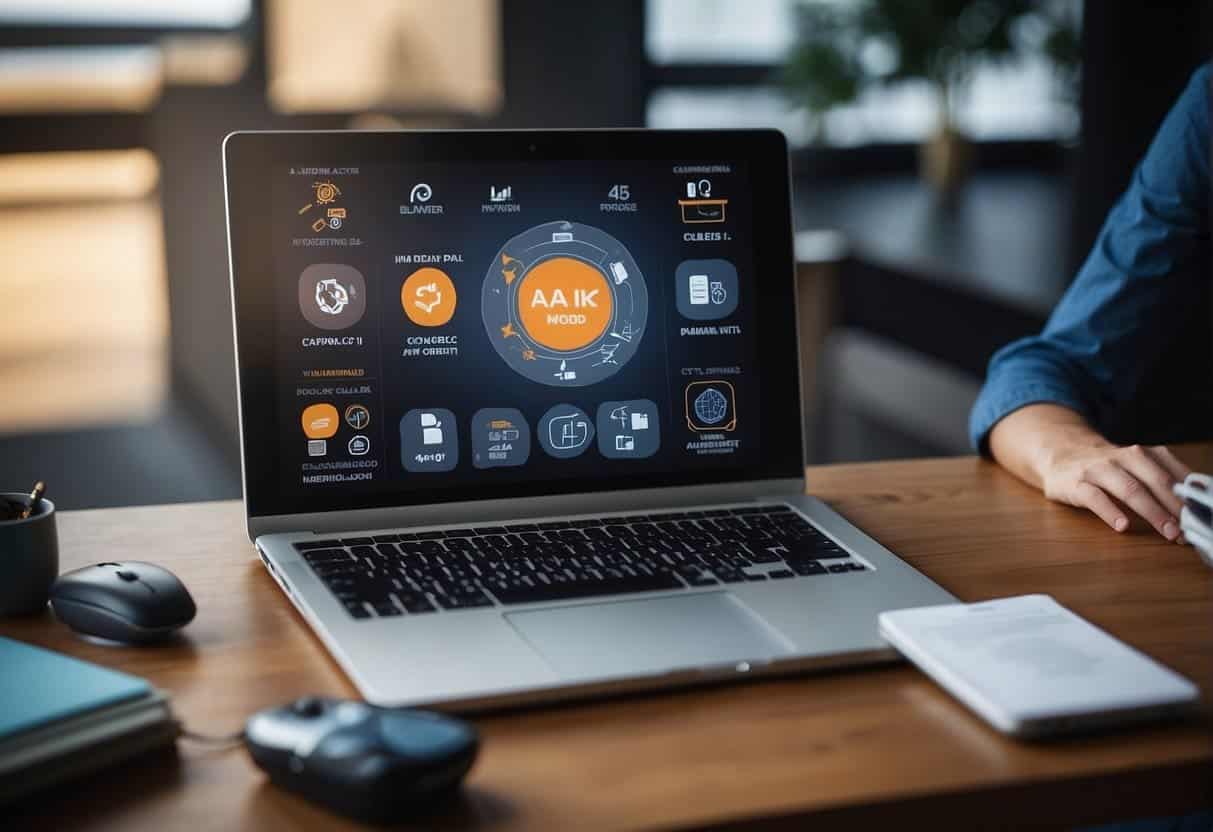 AI tools enhance online learning. A virtual classroom with AI technology aiding students and instructors. Interactive, personalized, and efficient