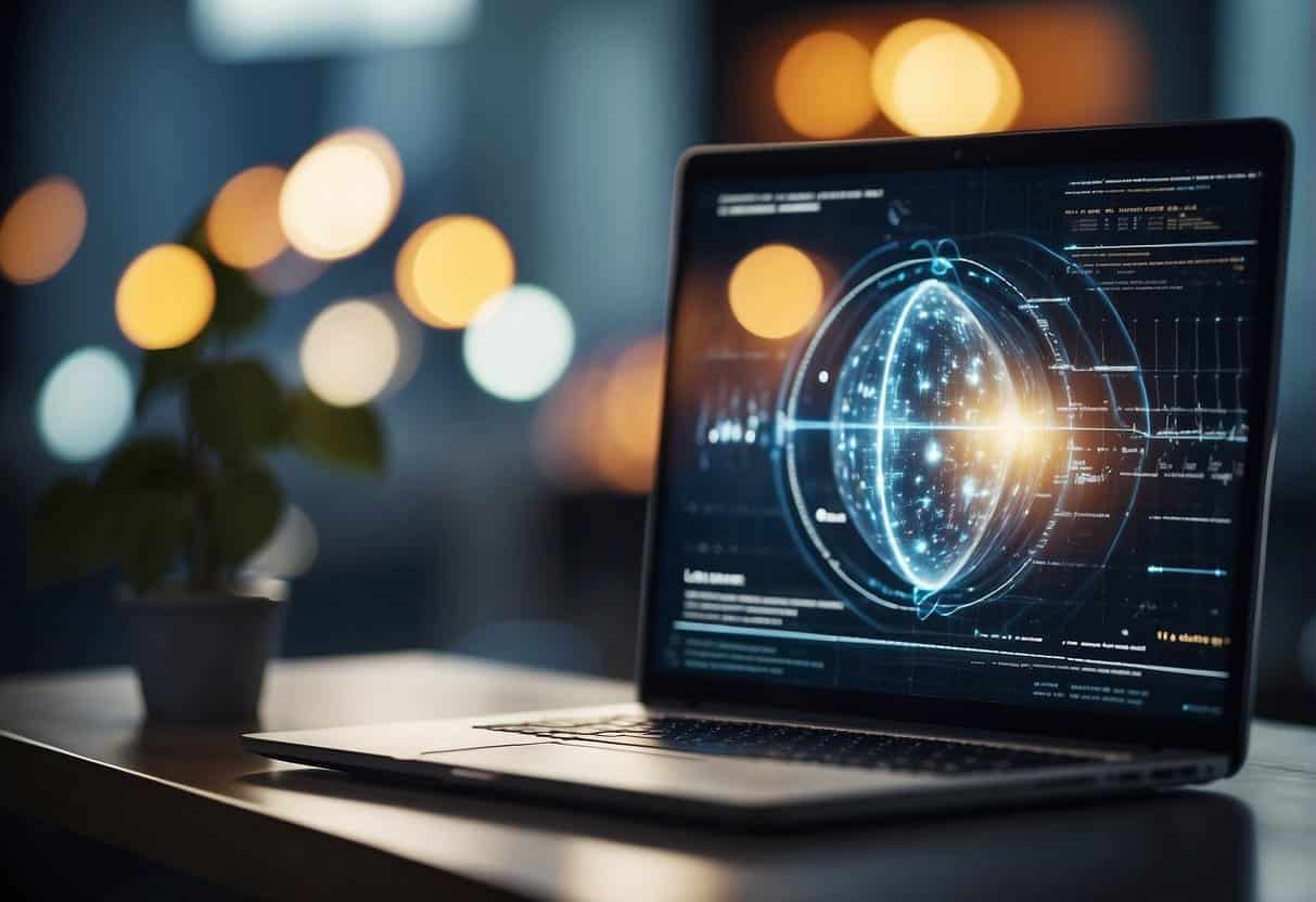 AI enhances online education, showing a computer generating personalized learning content and providing real-time feedback to students