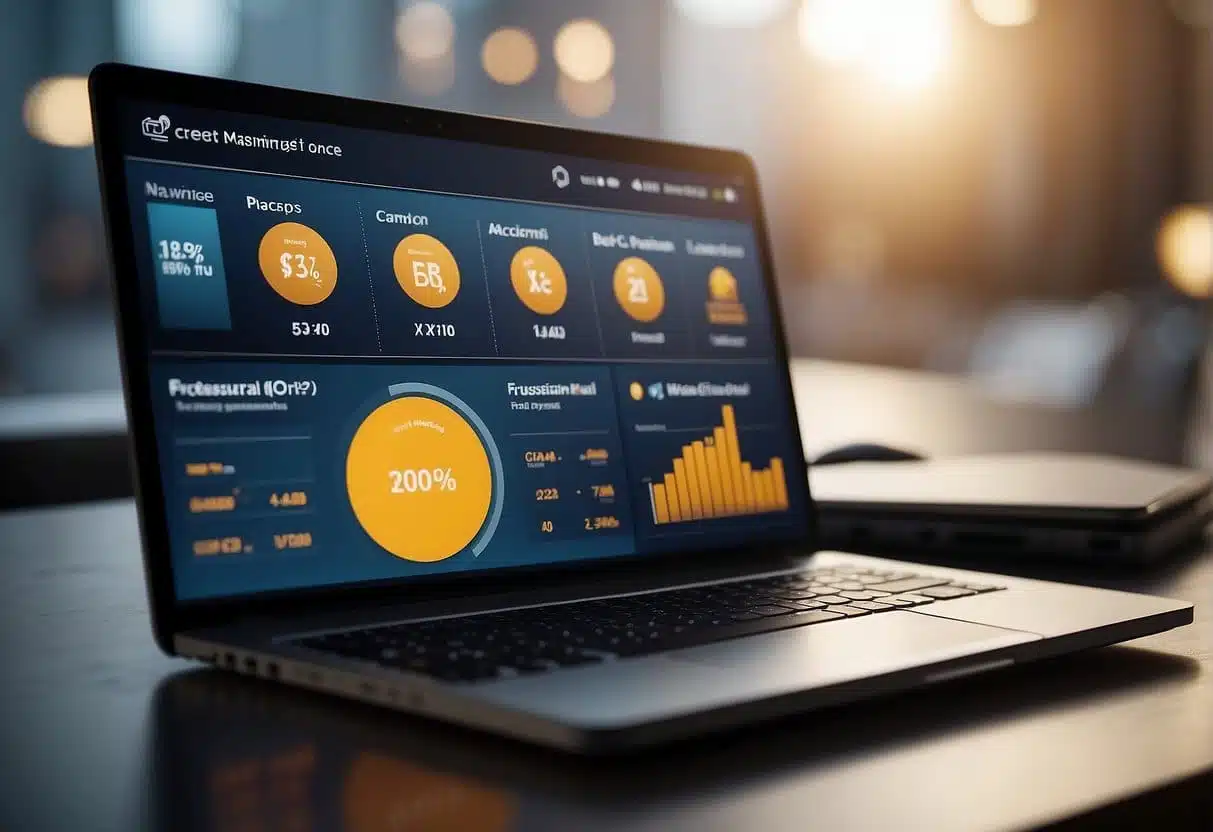 An AI-driven personal finance management tool displays credit improvement and debt management features on a digital interface