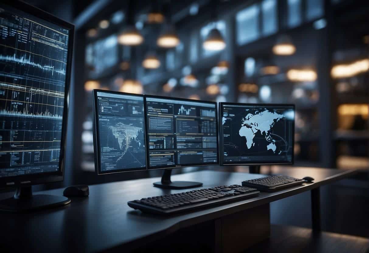 A computer algorithm analyzes data and places digital ads strategically. AI enhances targeting for optimal ad delivery