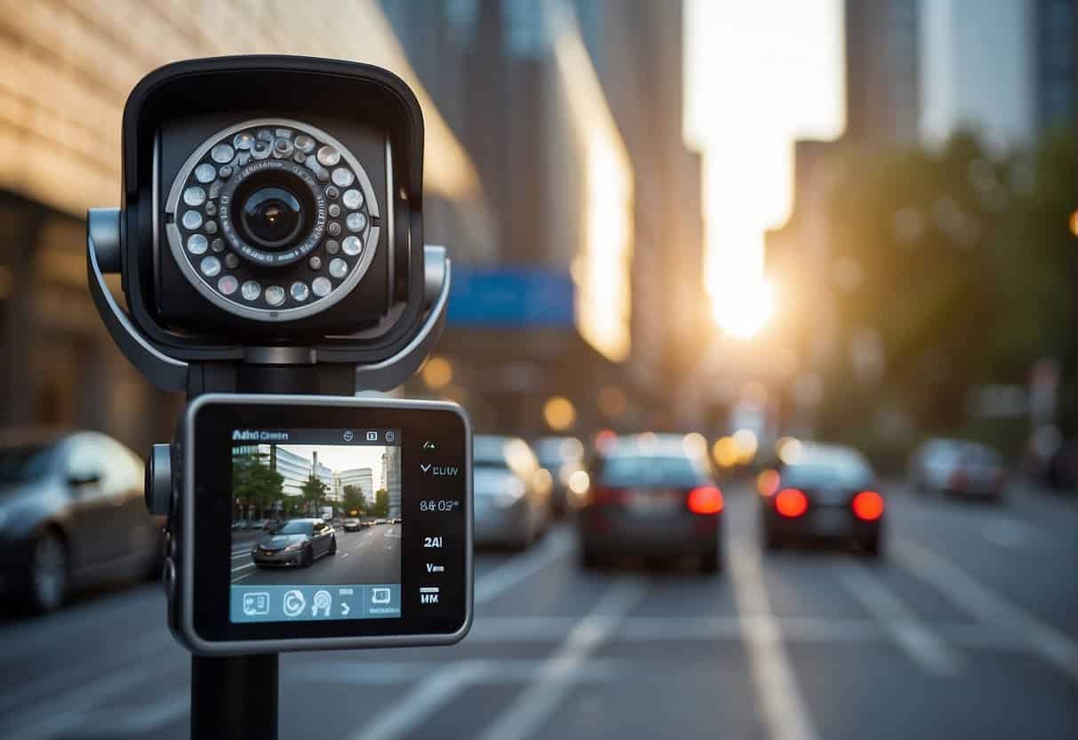A security camera monitors an AI video generation system with a padlock symbolizing ethical considerations