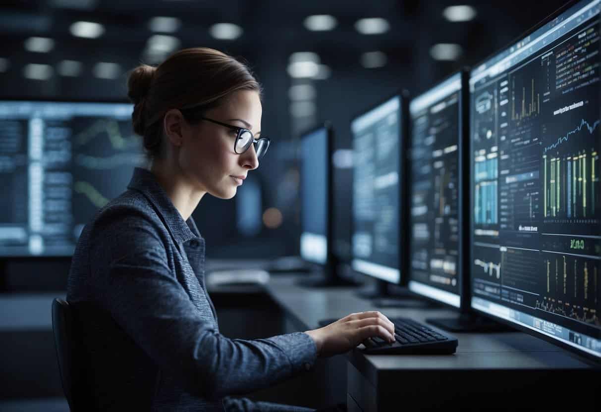 A computer algorithm analyzing data and adjusting search engine rankings based on AI insights and quality factors