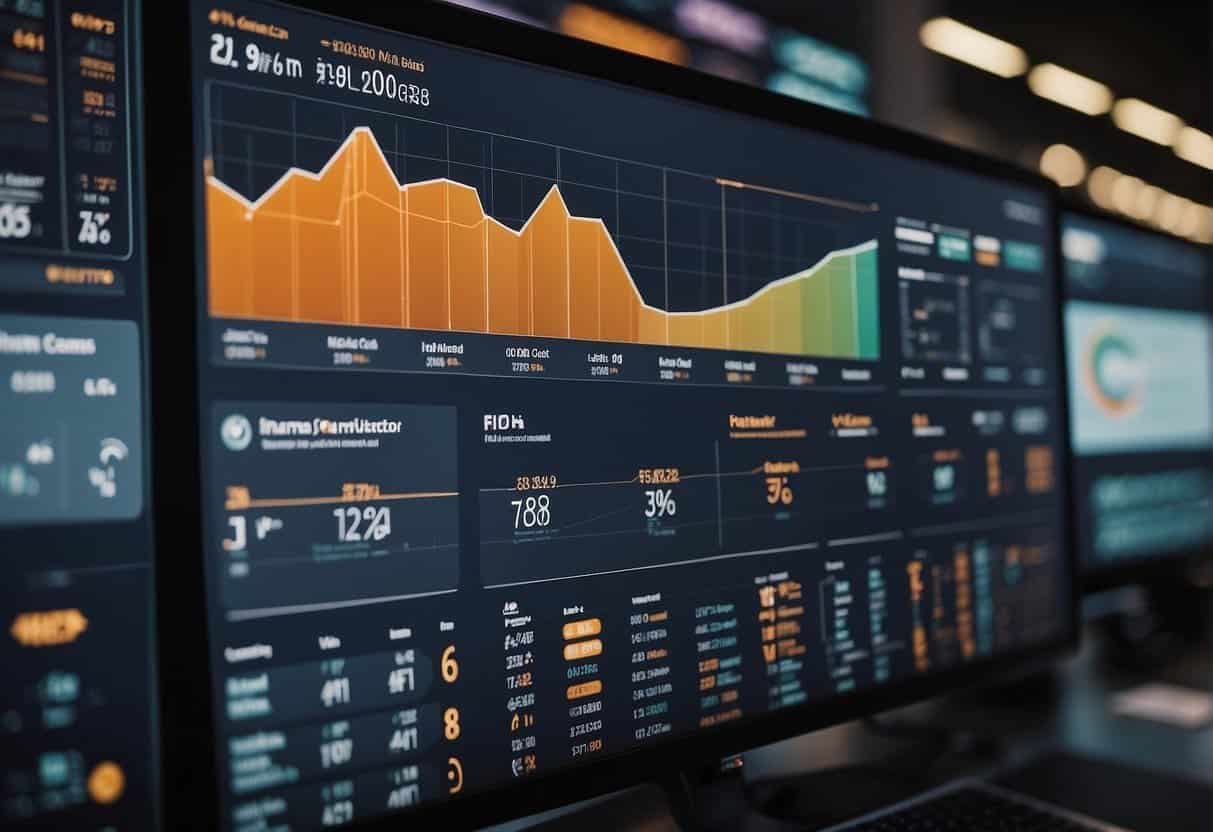 A digital marketing dashboard displaying various metrics and charts, with a focus on cost analysis. Graphs and numbers are organized and easy to read
