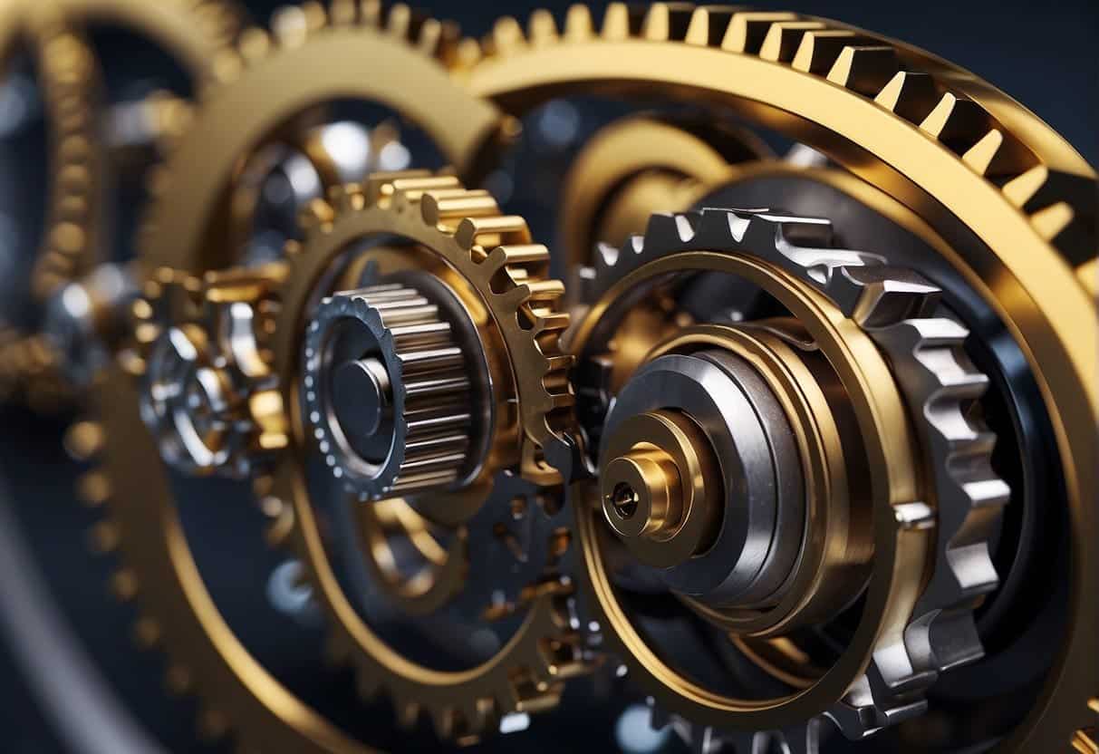 ActiveCampaign's advanced automation features are depicted through a series of interconnected gears and levers, symbolizing the seamless flow of email automation. The gears turn smoothly, showcasing the efficiency and precision of the system