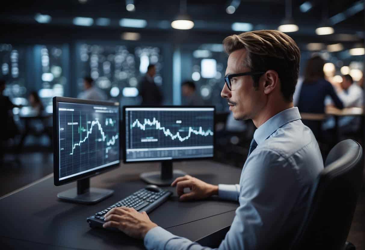 AI analyzes data, reduces costs, and boosts ROI in video marketing for SMEs. Illustrate AI algorithms processing video data and generating cost-effective strategies