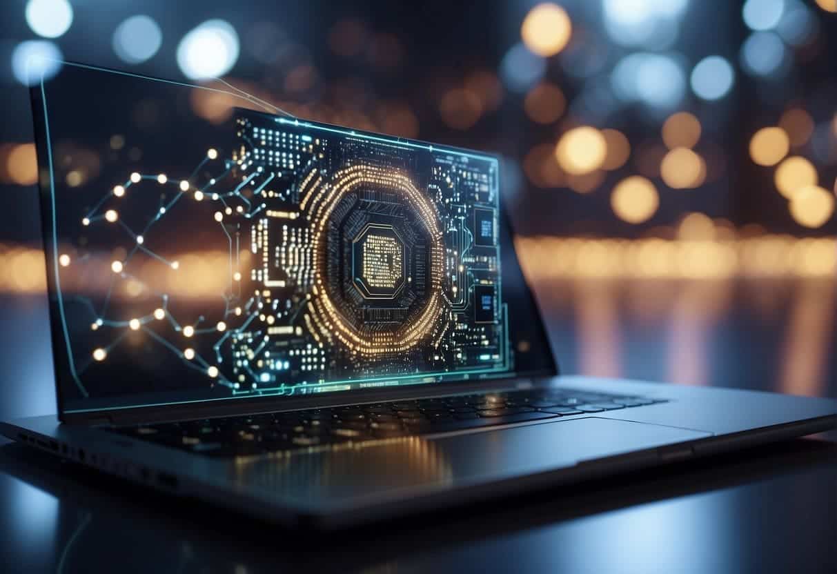An AI algorithm interacts with a blockchain network, creating opportunities for SMEs