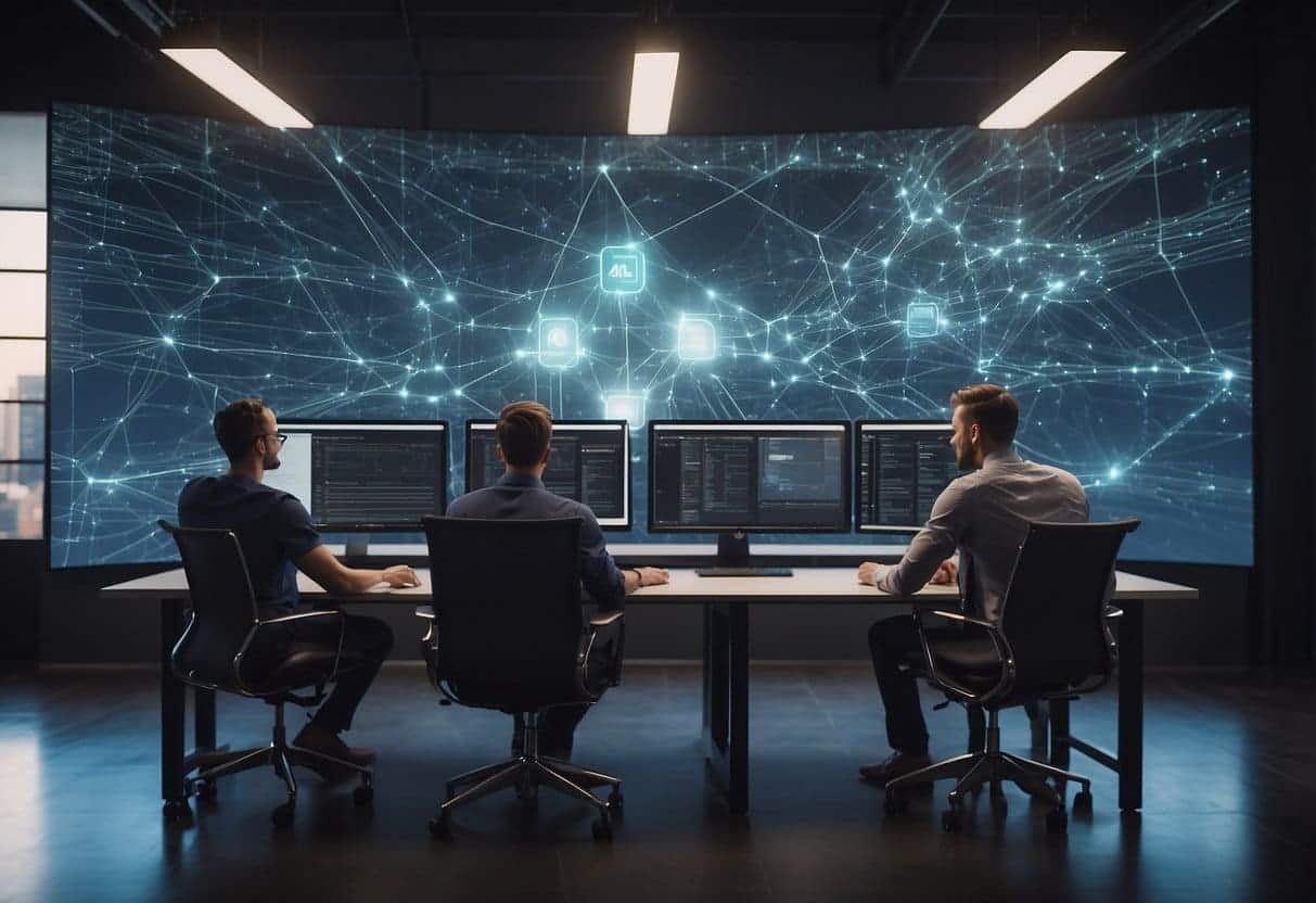 A web design team and AI collaborate on a small business website, with AI impacting the design process