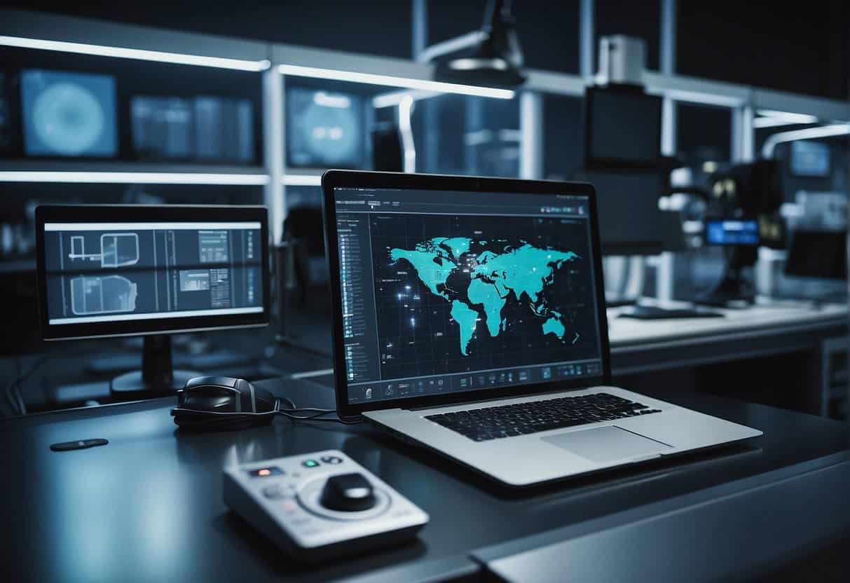 An AI system scans and analyzes product components for quality. It identifies defects and generates reports for improvement