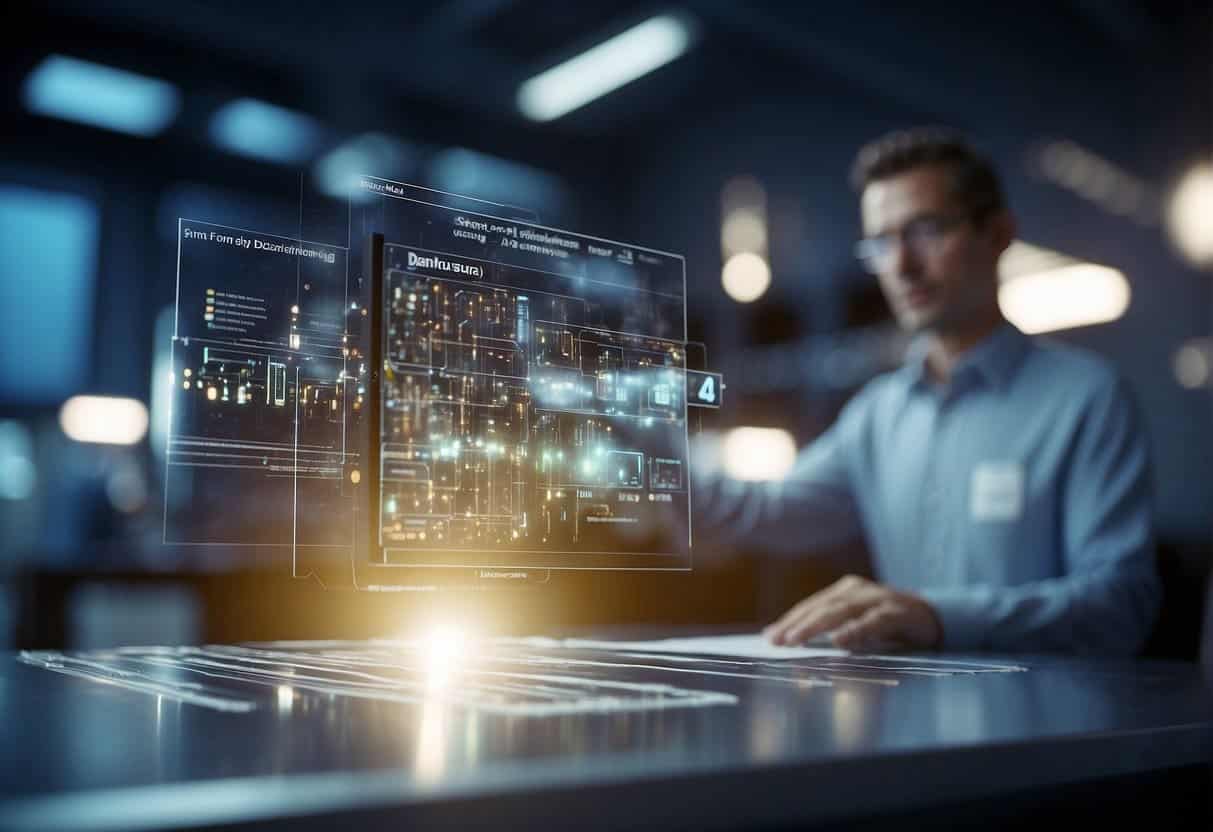AI system scanning products and services, identifying issues, and generating solutions. Quality assurance process in action