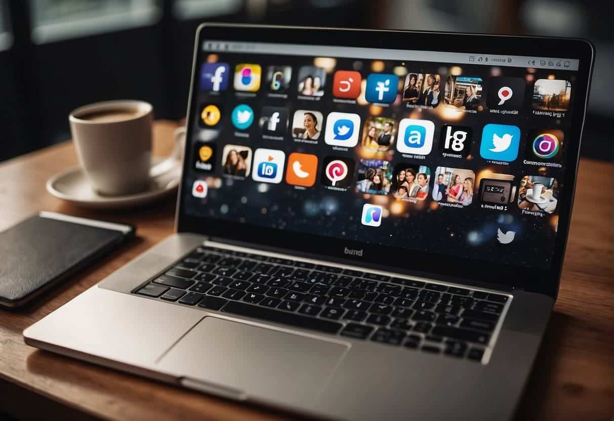 A laptop displaying various social media platforms with targeted content strategies