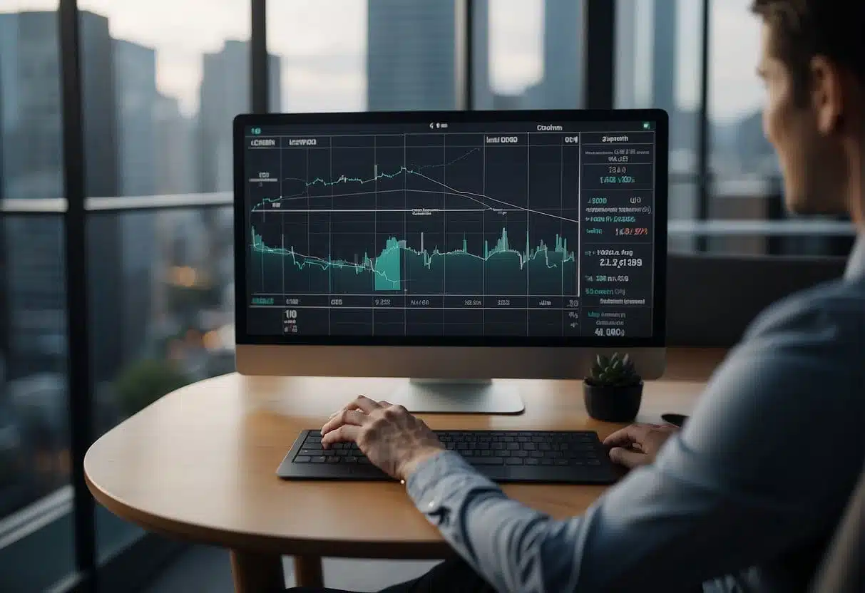 An AI-powered graph displays the ROI of AI investments for small businesses, with data points and trend lines showing growth and success