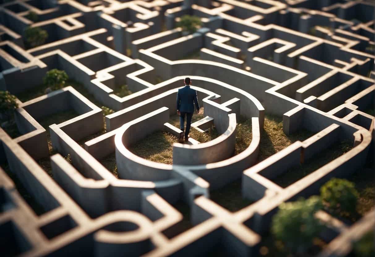 An individual navigating a maze of thin content, seeking to optimize user intent and experience for SEO