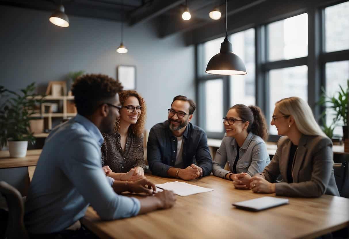 A group of SME professionals collaborate on Figma, discussing FAQs and designing together in a virtual workspace
