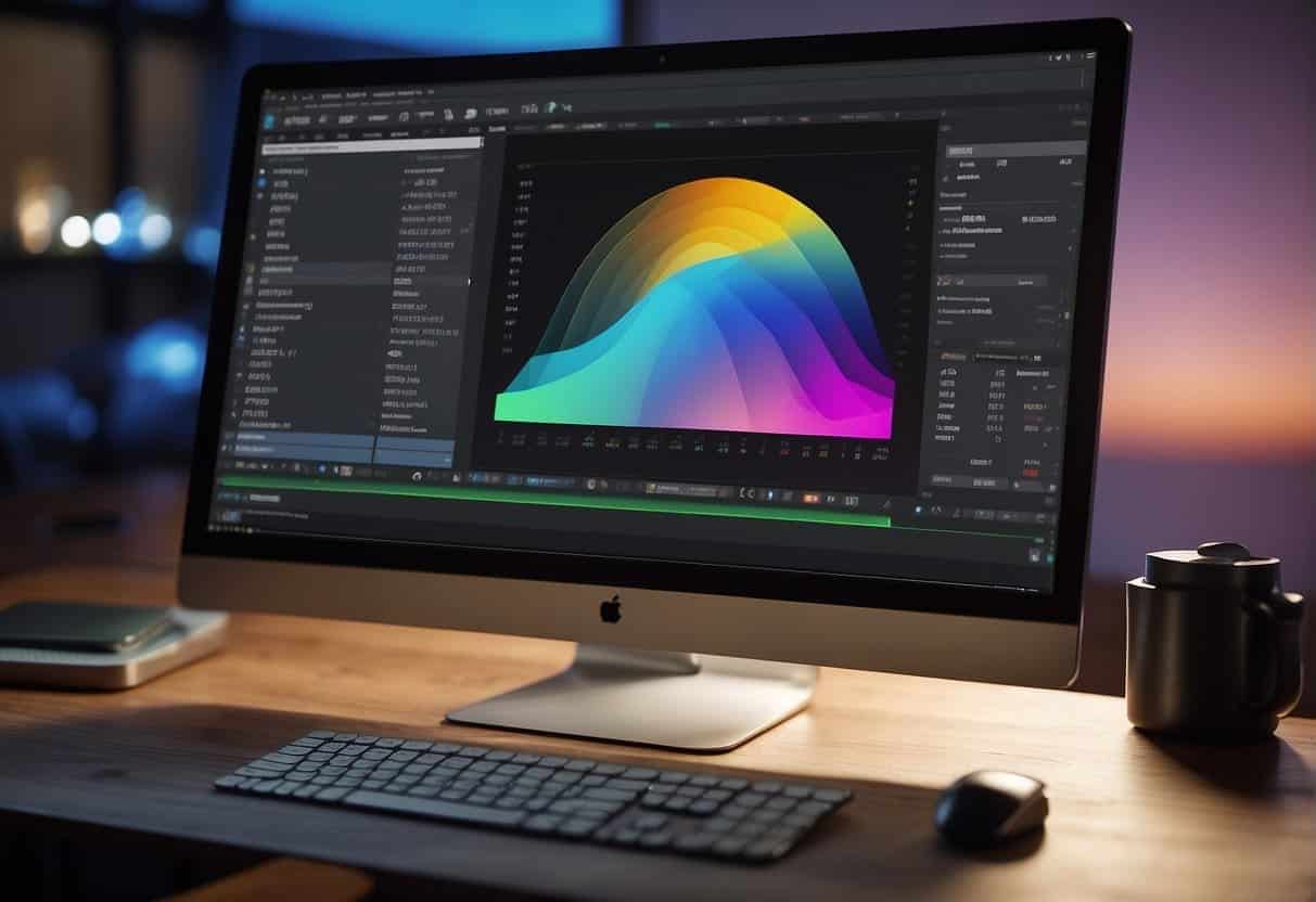 A computer with Affinity Designer open, next to a price comparison chart showing its cost-effectiveness compared to Adobe Illustrator