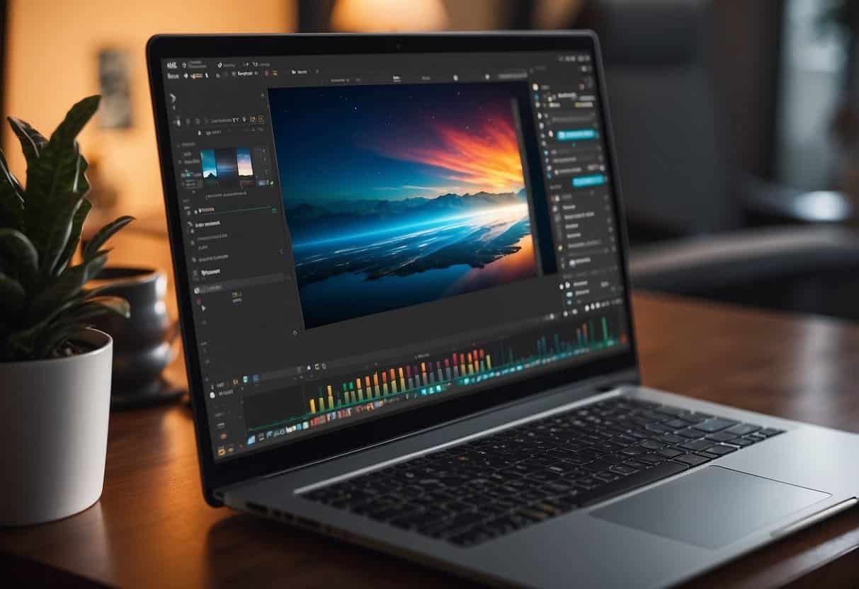 A computer with Affinity Designer open, next to a laptop running Adobe Illustrator. A price tag showing cost savings