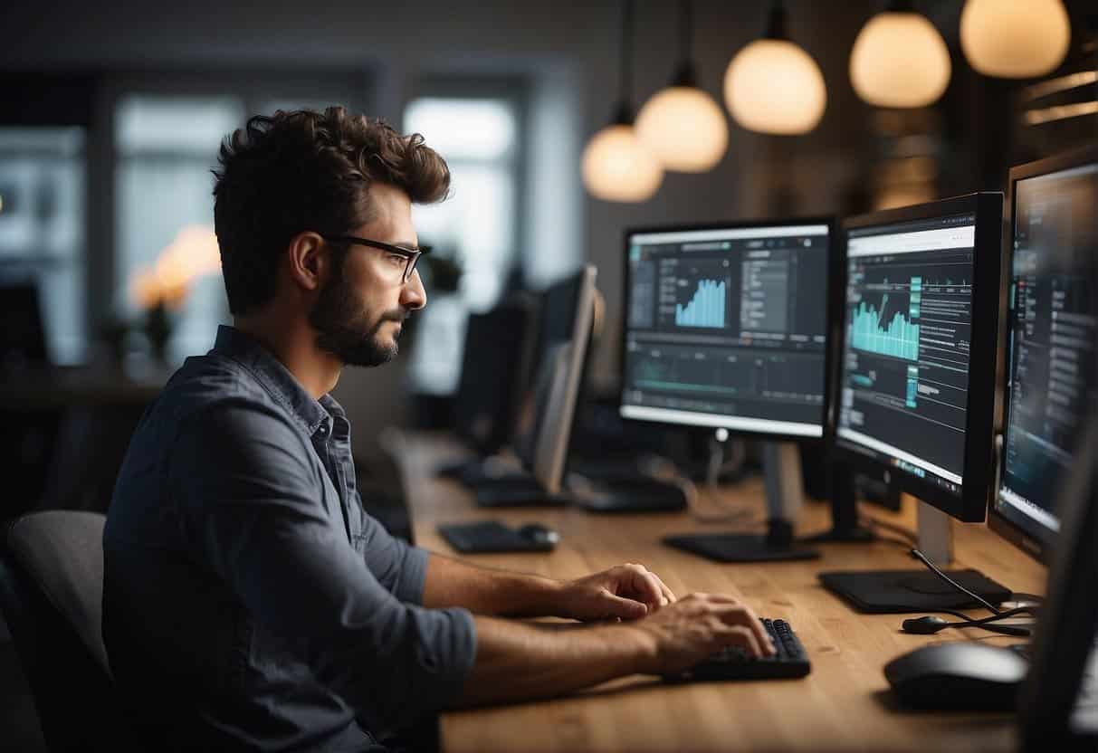A small business owner using CorelDRAW to create simple graphics on a computer