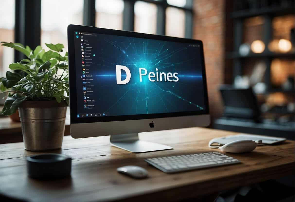 A computer screen with Photoshop open, web design elements, and a small business logo being optimized for the web