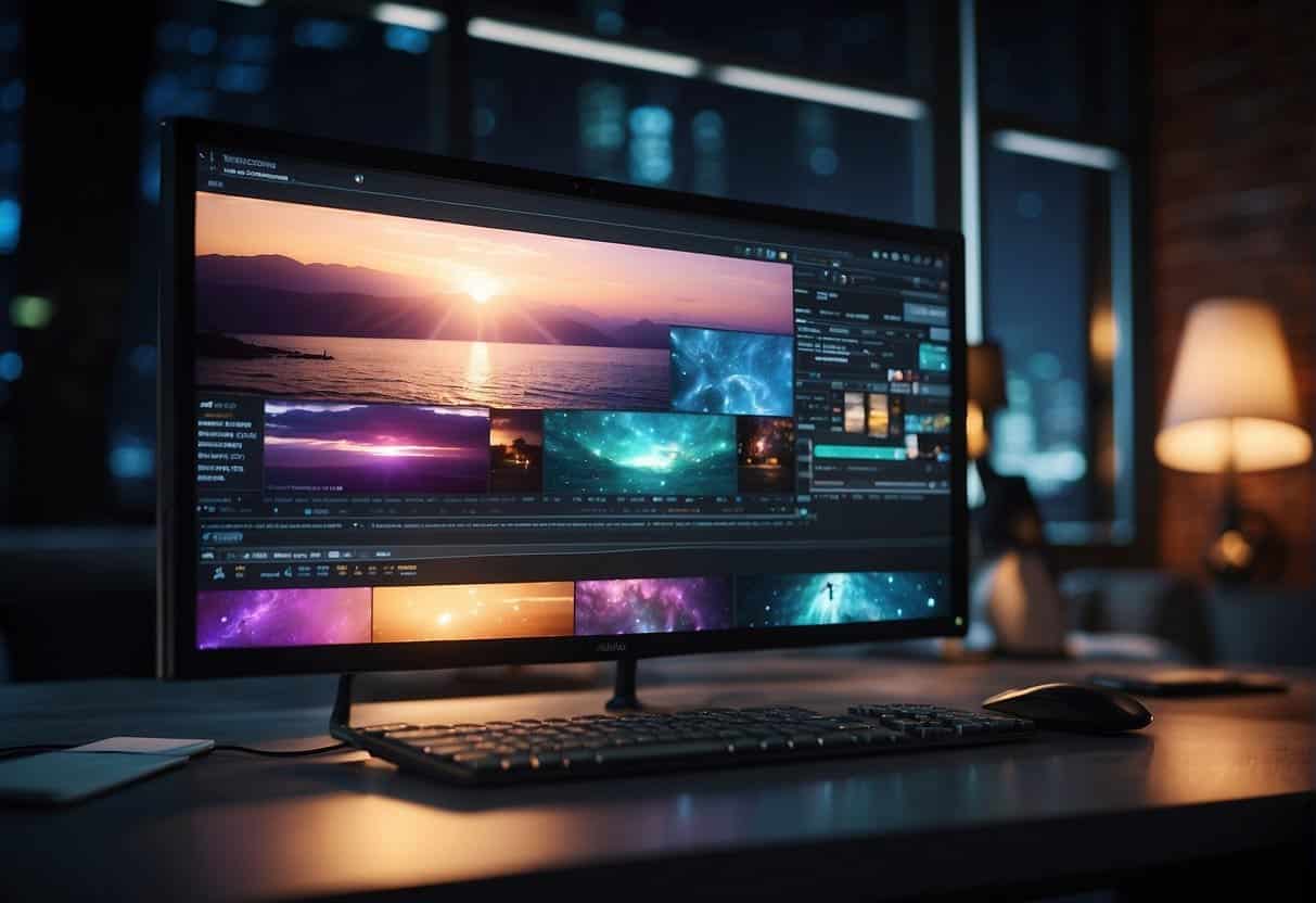 A computer screen displaying Adobe After Effects interface with video timeline and visual effects panel open
