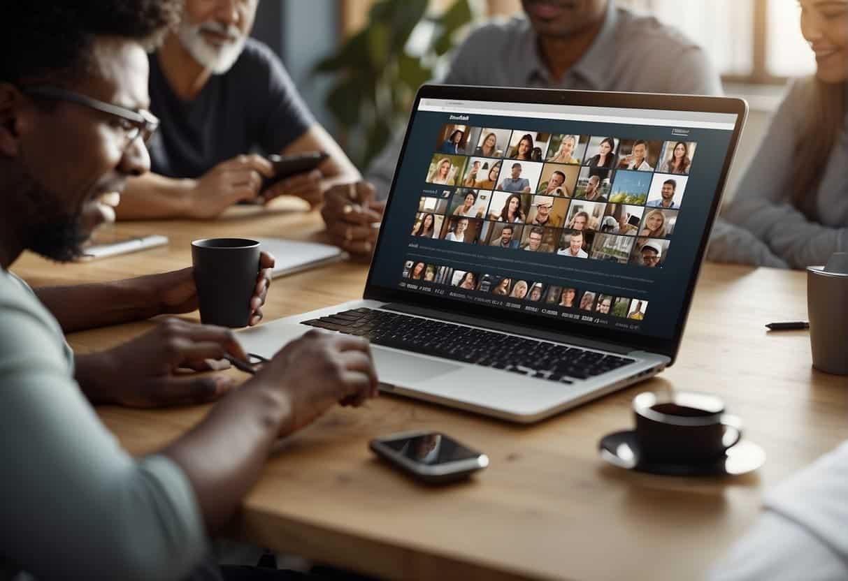 A diverse group of people using various accessibility tools to access a website, including screen readers, magnifiers, and alternative input devices