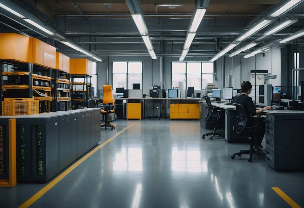 An AI-powered system connects with customers and suppliers in a supply chain management setting for small and medium-sized enterprises