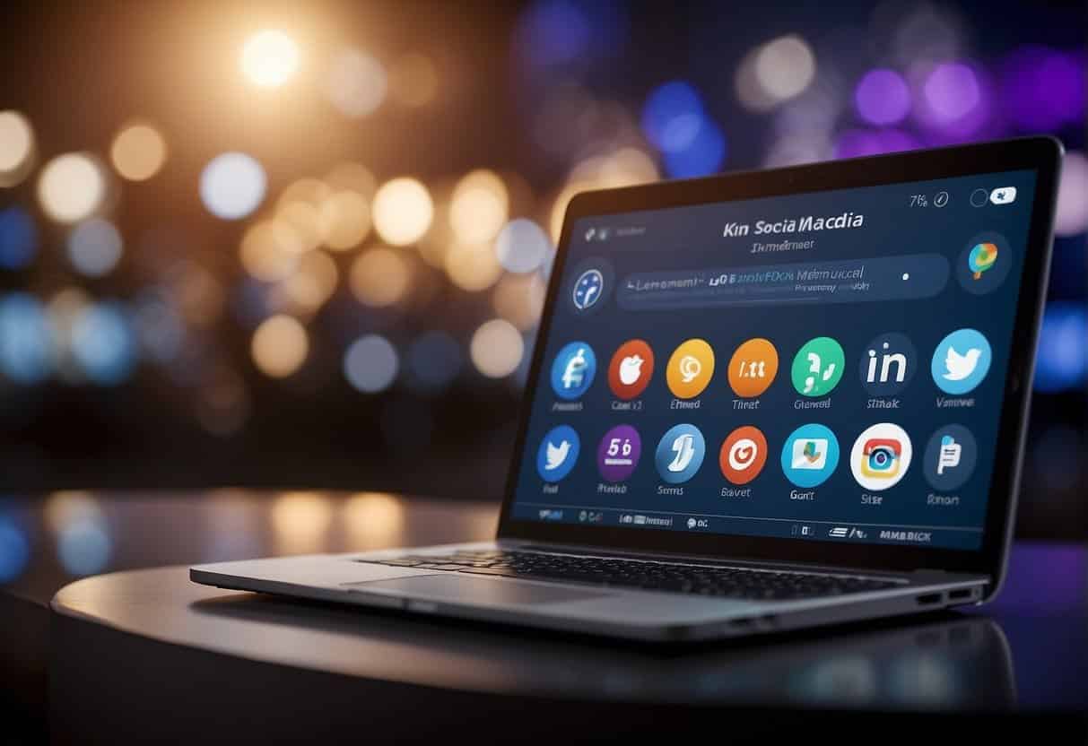 A laptop displaying social media poll options with a clock in the background, showcasing the timing and frequency of polls for audience insights