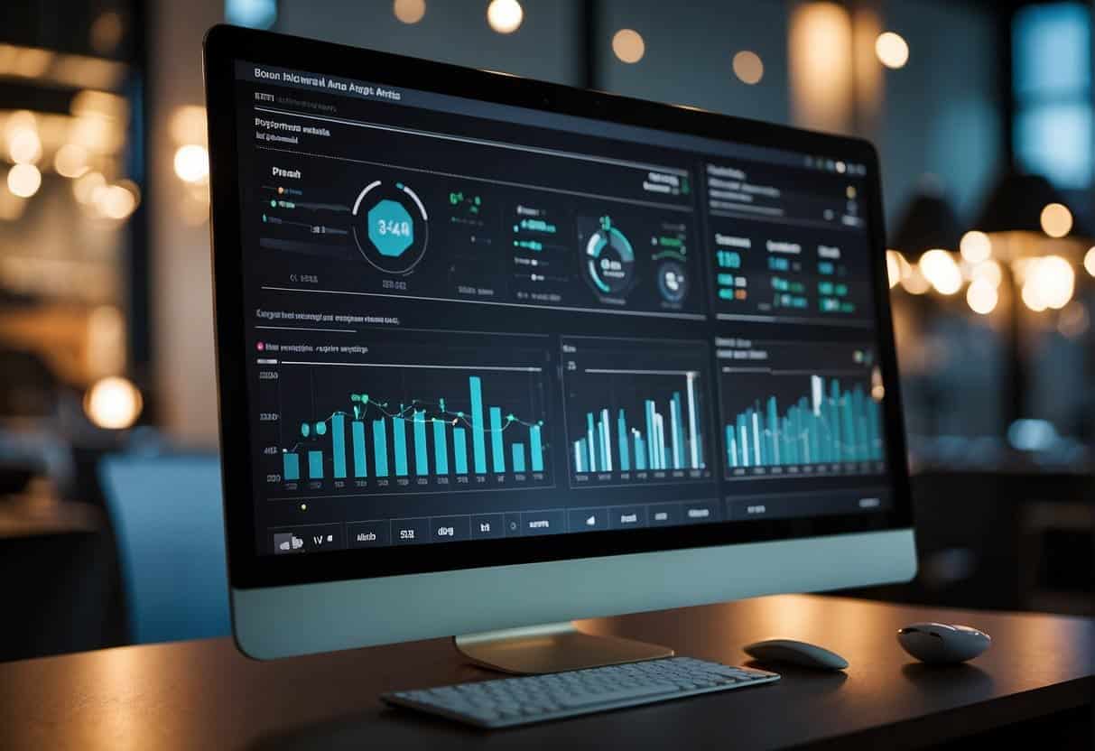 A computer screen displaying website analytics data, with charts and graphs showing user engagement and performance metrics