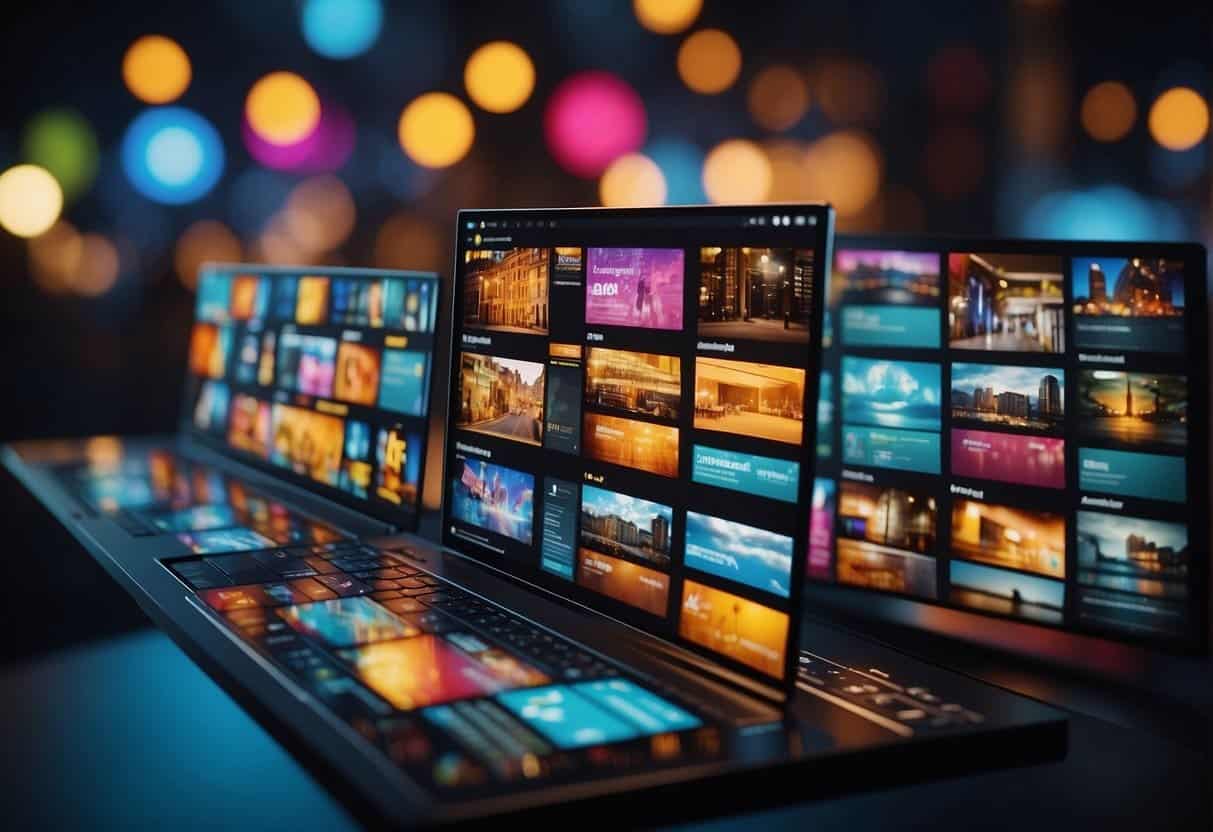 A colorful digital storyboard with vibrant visuals and multimedia elements, conveying a captivating and engaging narrative