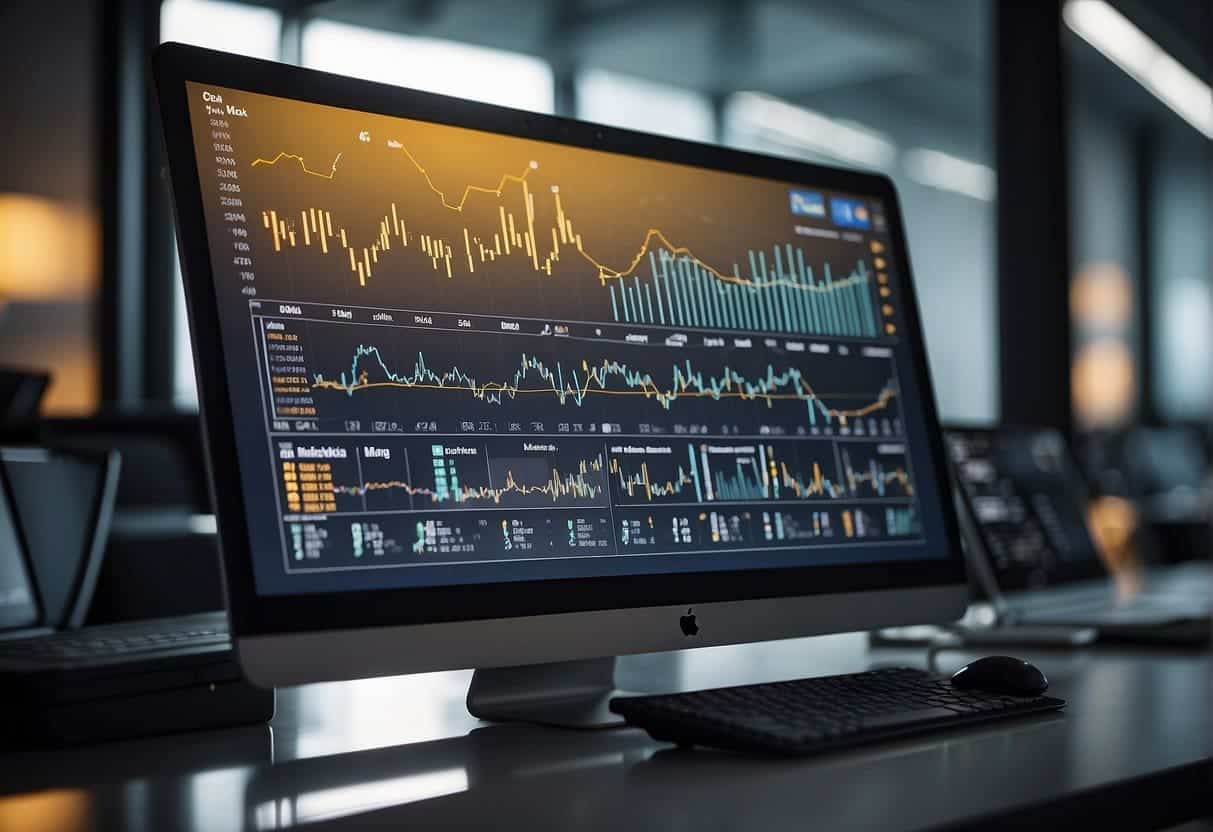 A computer screen displaying various data analytics graphs and charts, with social media logos in the background, representing the evolving role of social media platforms in digital marketing
