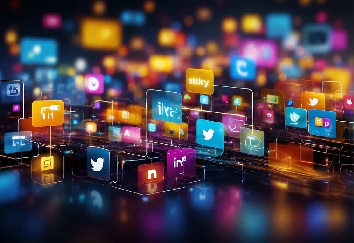 A colorful, dynamic social media feed with various storytelling elements such as vibrant graphics, engaging text, and interactive features
