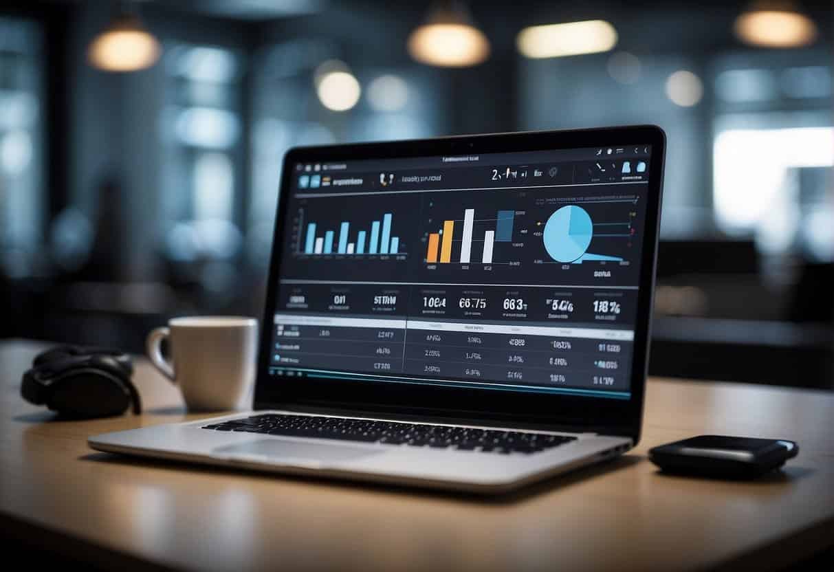 A computer screen displaying social media profiles with graphs and data charts for SEO optimization