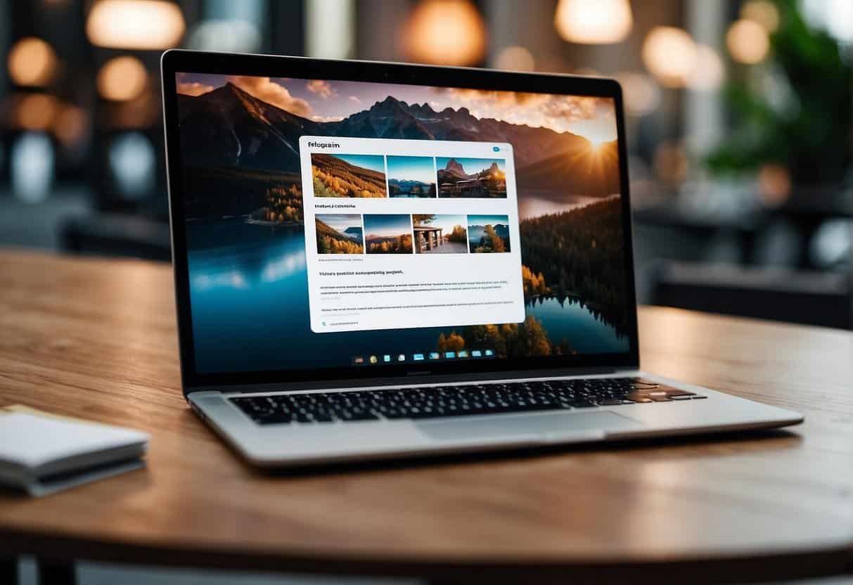 A laptop with an open Instagram account showing a business profile with visually appealing and engaging content. The screen displays vibrant images, captivating videos, and well-crafted graphics that reflect the brand's identity and message