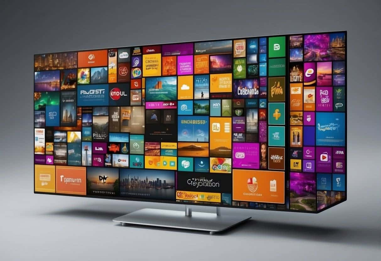 A colorful palette of branding elements, including logos, fonts, and color schemes, are arranged on a digital canvas, representing the process of crafting a channel identity for YouTube
