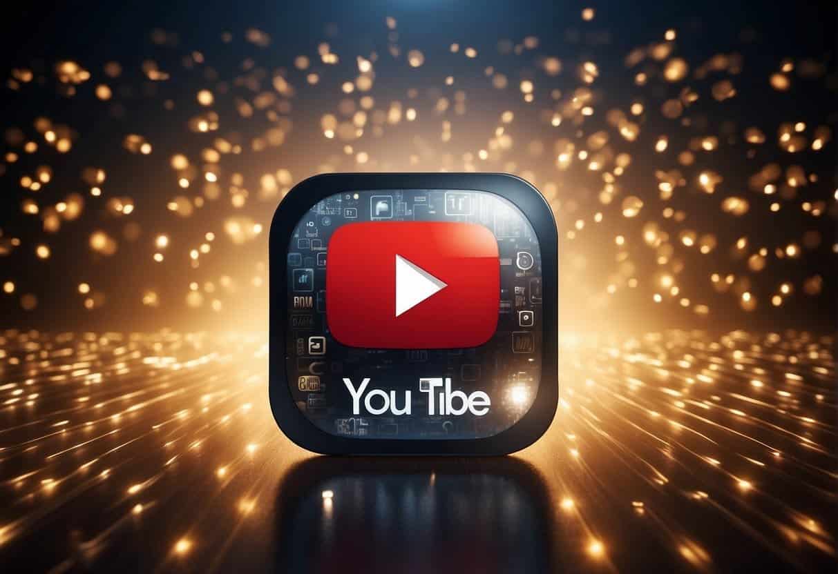 A YouTube logo surrounded by question marks, with brand logos in the background, and a spotlight shining on the logo