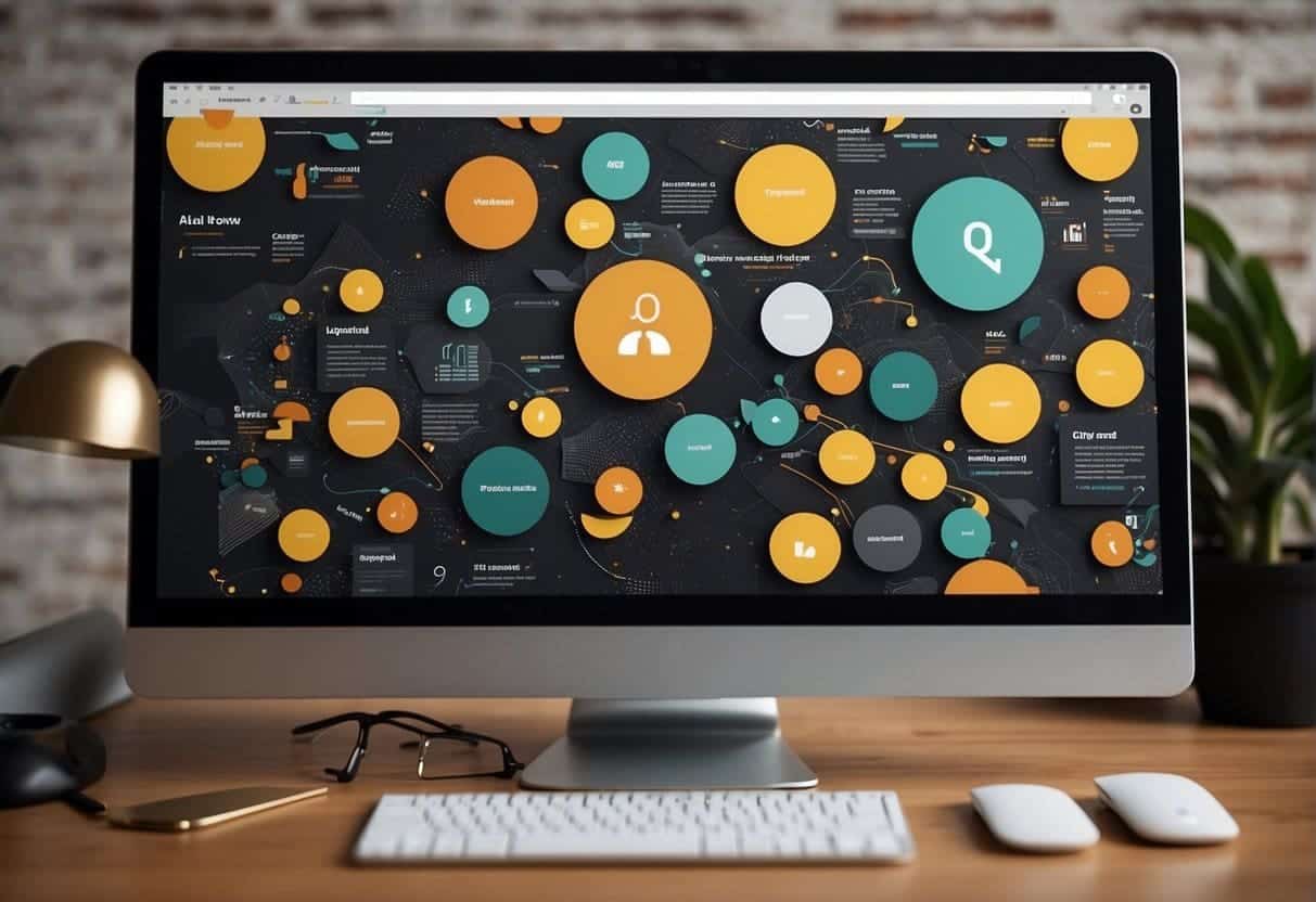 A computer screen with Google Slides open, showing simple web graphic templates and design tools