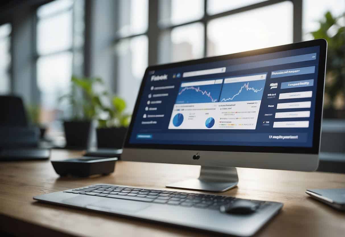 A computer screen displaying a Facebook ad manager dashboard with various targeting options and analytics data