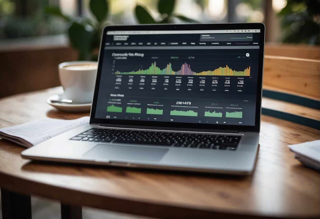 A laptop displaying ConvertKit pricing and plans, surrounded by charts and graphs showing ROI optimization strategies